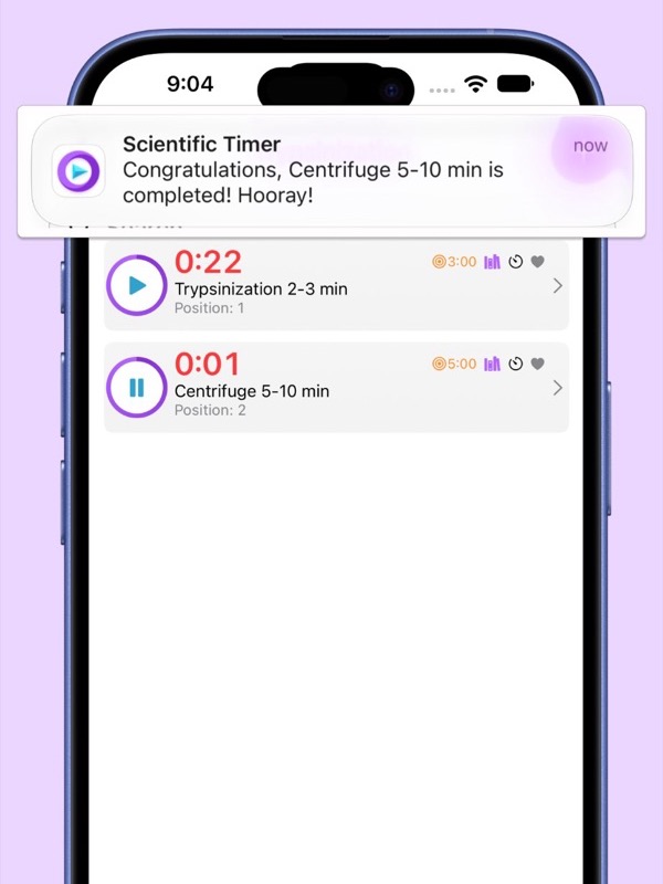 A notification saying a centrifuge step is complete